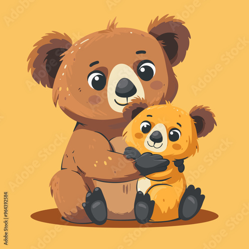Cute cartoon koala family. Mother and baby. Vector illustration