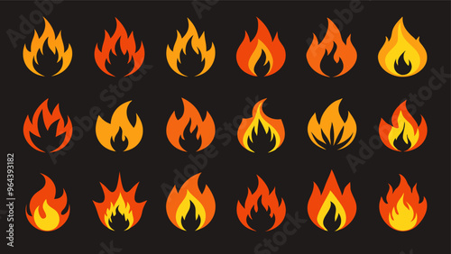 Fire Flames icon Set. Fire Flames. Flame symbols. Set of colorful fire flame. Collection of hot flaming element. Fire, flame vector illustration.