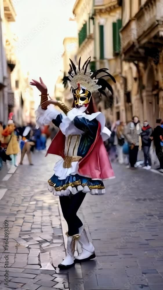 One people wearing masks and costumes dancing in Venice Carnival. One people wearing masks and costumes dancing in Venice Carnival.