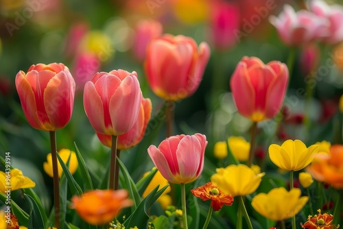 Fields of Color Spring Flowers Blooming in Lush Greenery