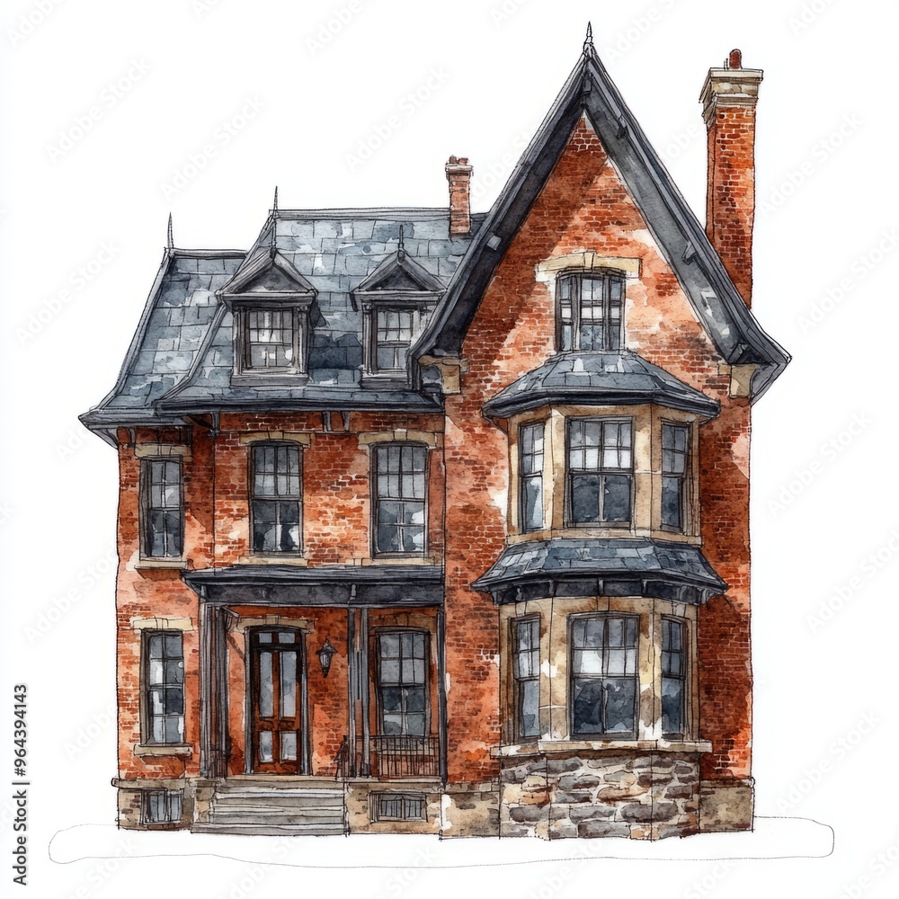 Fototapeta premium Watercolor Industrial Loft Mansion Illustration - White Background