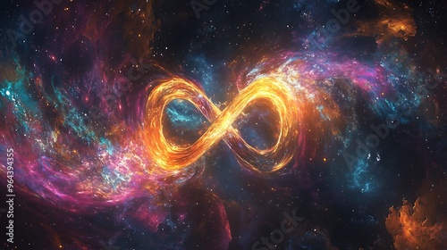 Cosmic Infinity Symbol in a Starry Nebula