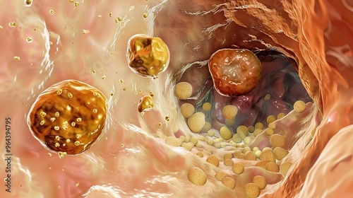 A clear visualization of a gallstone within the body. The gallstone is shown with its distinct texture and shape. It might be located within the gallbladder or in the bile ducts. The surrounding organ