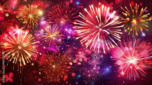 A vibrant, multicolored blurred background that mimics the burst of fireworks, great for festive and celebratory themes.