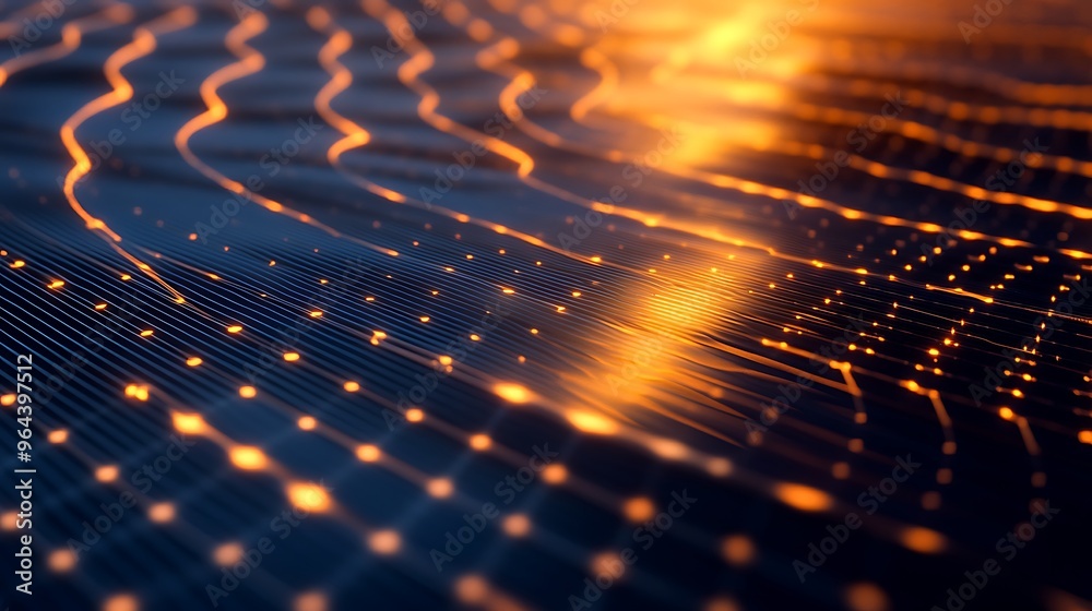 Abstract Pattern of Interconnected Lines and Glowing Spots