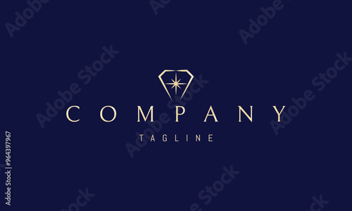 Vector golden logo with an abstract image of a tooth in the form of a diamond with a star.