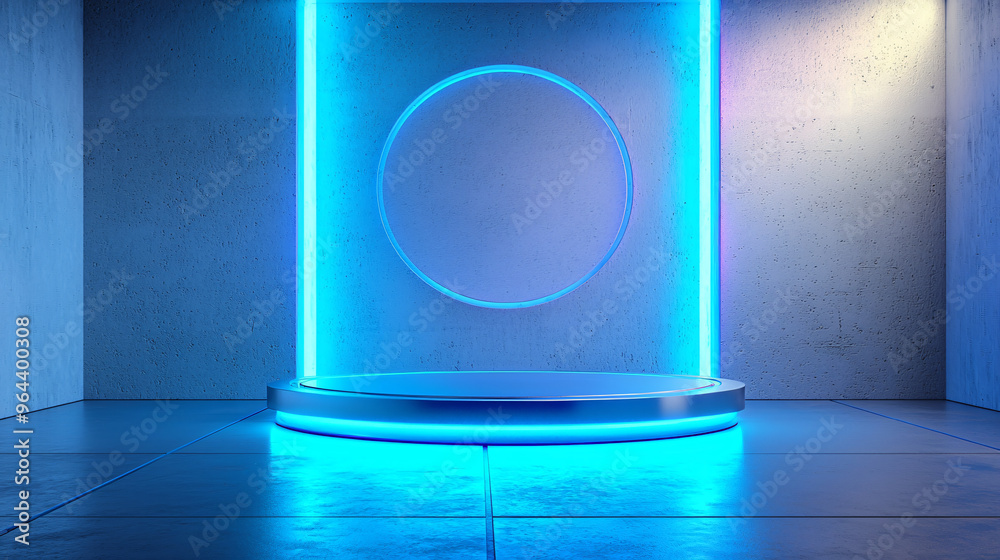 Sleek Futuristic Interior Podium with Glowing Lights and Digital Design Sleek Futuristic Interior Podium with Glowing Lights and Digital Design