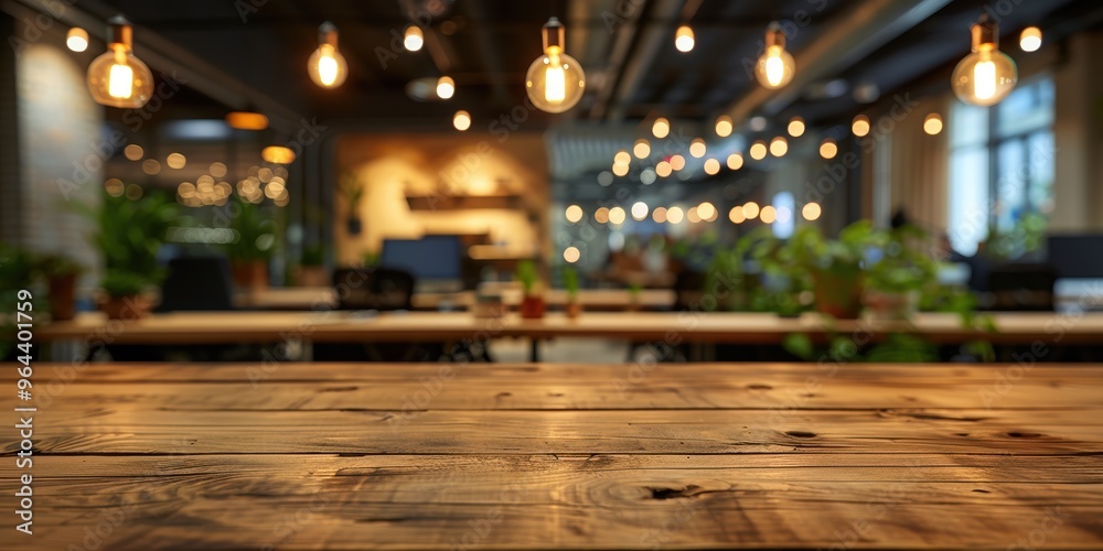 A warm and inviting modern office interior with wooden furniture, ambient lighting, and numerous plants creating a productive workspace atmosphere A warm and inviting modern office interior with wooden furniture, ambient lighting, and numerous plants creating a productive workspace atmosphere