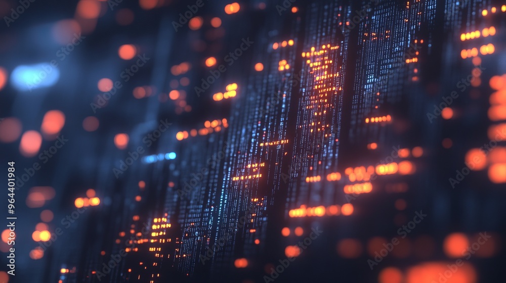 Abstract digital background with blue and orange glowing lines and blurred bokeh. Abstract digital background with blue and orange glowing lines and blurred bokeh.