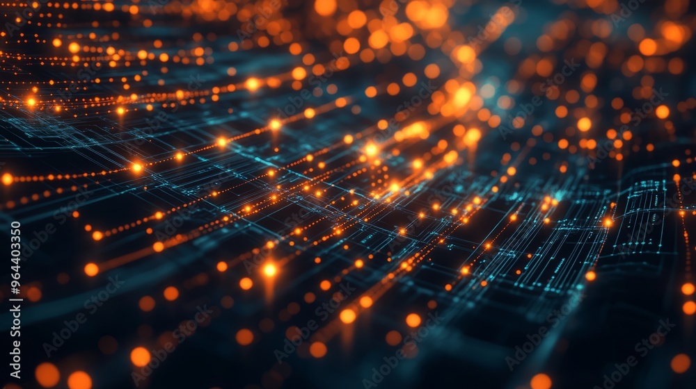 Abstract digital network with glowing orange lights. Abstract digital network with glowing orange lights.