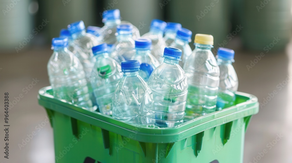 Recycling Initiative, close-up view of plastic bottles in a recycling facility, showcasing efforts in waste reduction and environmental sustainability Recycling Initiative, close-up view of plastic bottles in a recycling facility, showcasing efforts in waste reduction and environmental sustainability