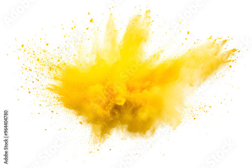 Obraz na płótnie explosion of dry yellow paints on a transparent background. cloud and paint particles. Holi paint w salonie