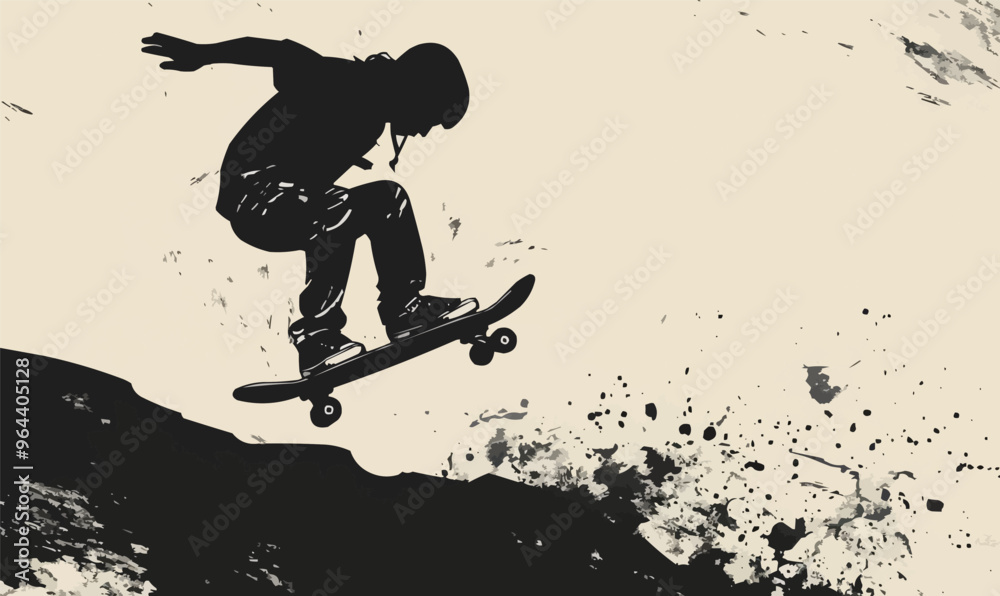 A silhouette vector of a person skateboarding. A silhouette vector of a person skateboarding.