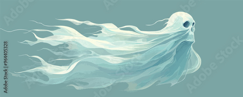 Ghost with a sheet-like appearance floating in the air. Vector flat isolated.