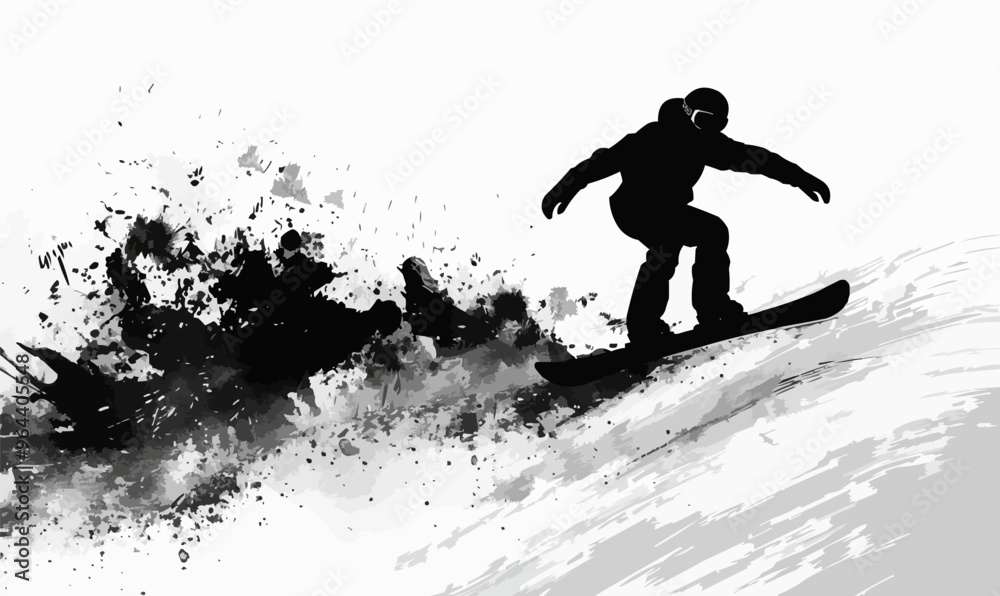 A silhouette vector of a person snowboarding. A silhouette vector of a person snowboarding.
