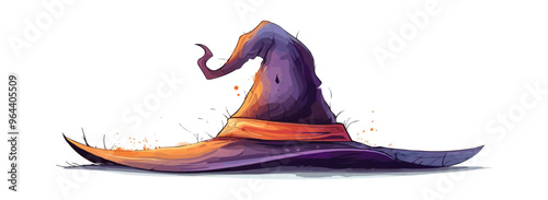 Witch's hat with a crooked tip on a white background. Vector flat isolated.