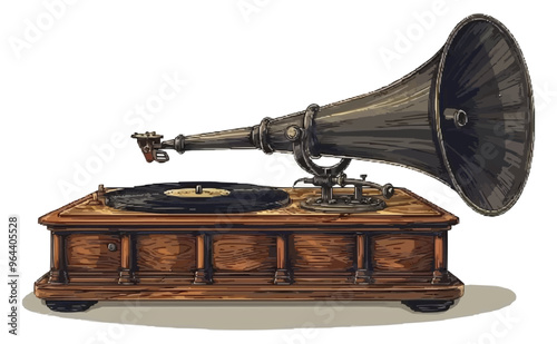 An isolated vector of a vintage gramophone.