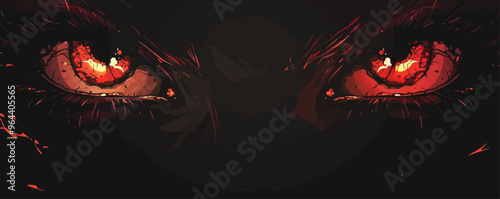 Pair of glowing red eyes in the dark. Vector flat isolated.