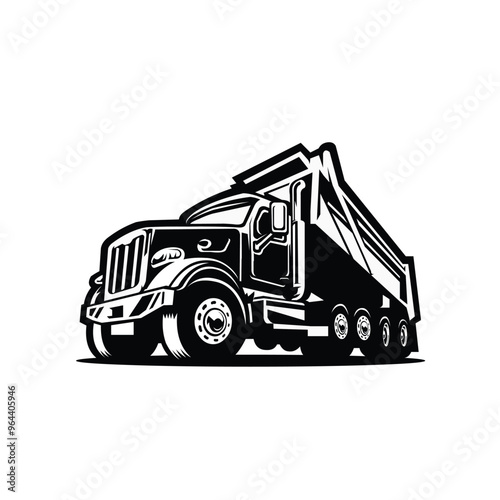 Premium Tipper Truck Silhouette Vector. Dump Truck Monochrome Vector Isolated. Best  for Trucking and Freight Related Industry