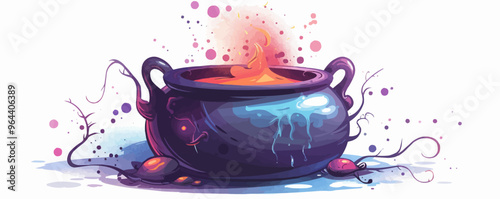 Cauldron with a bubbling potion on a white background. Vector flat isolated.