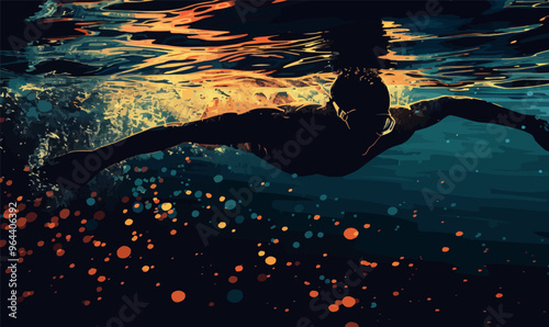 A silhouette vector of a person swimming.