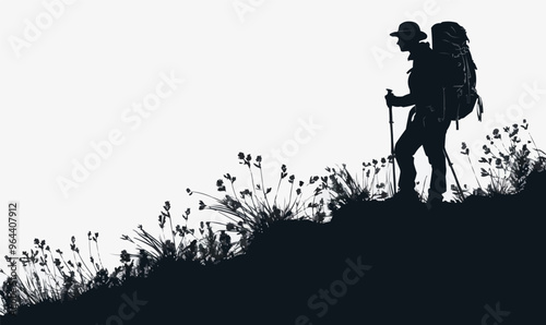 A silhouette vector of a person hiking.