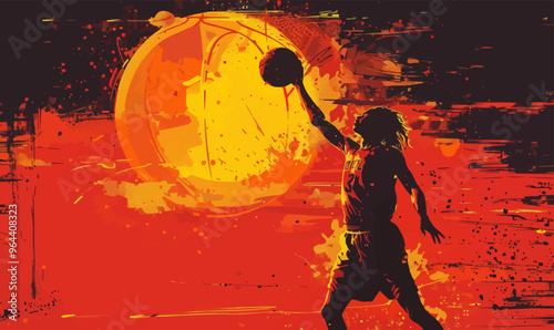 A silhouette vector of a person playing basketball.