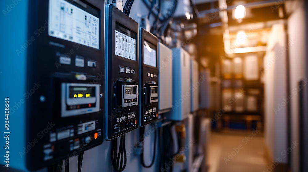 Close-up of Electrical Panels in a Industrial Setting Close-up of Electrical Panels in a Industrial Setting