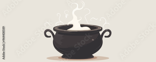 Cauldron with smoke coming out on a white background. Vector flat isolated.