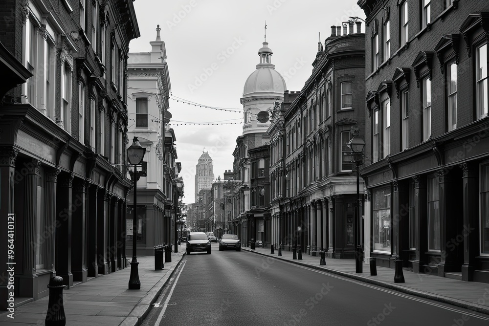 Fototapeta premium Captivating Black and White Street Scenes Timeless Victorian Inspired Visuals