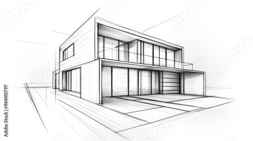 The outline of a house is drawn with minimalist lines, creating a stylish and elegant architectural representation.