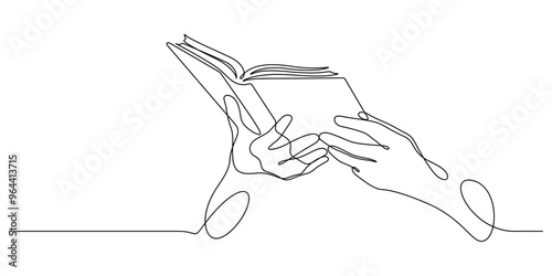 hand holding book one line drawing continuous