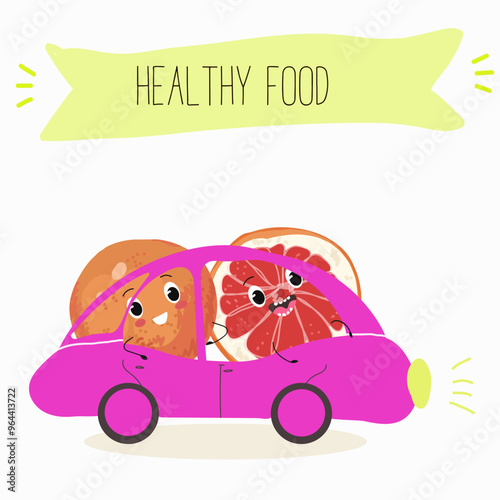 Funny fruity grapefruit characters. Comic elements, hand drawn style. Vector illustration for stickers, posters, prints. Funny fruits.