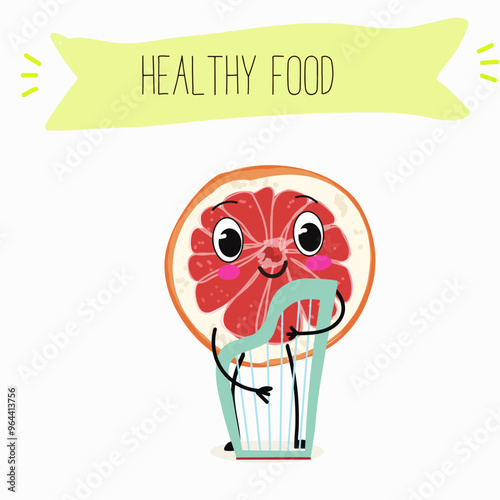 Funny fruity grapefruit characters. Comic elements, hand drawn style. Vector illustration for stickers, posters, prints. Funny fruits.