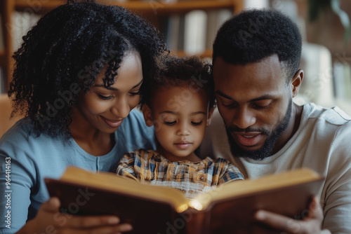 Black Family praying worship believe, Religion concept.	 photo