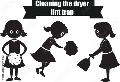 Cleaning the Dryer Lint Trap Minimalist Black Silhouette Vector Collection