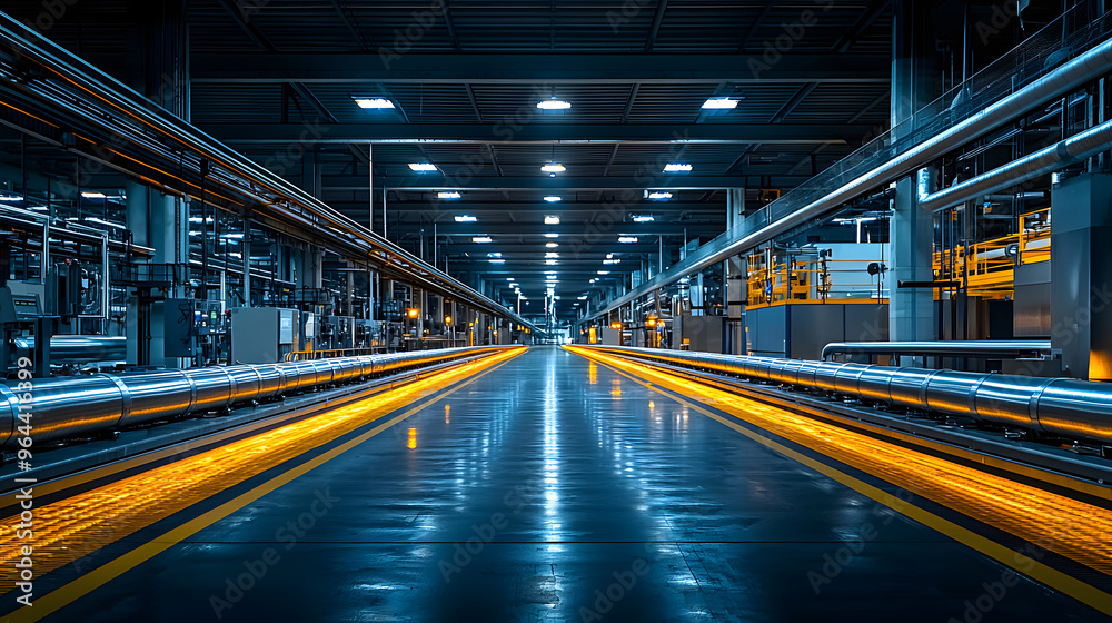 Obraz premium Industrial plant with silver pipes running along the ceiling