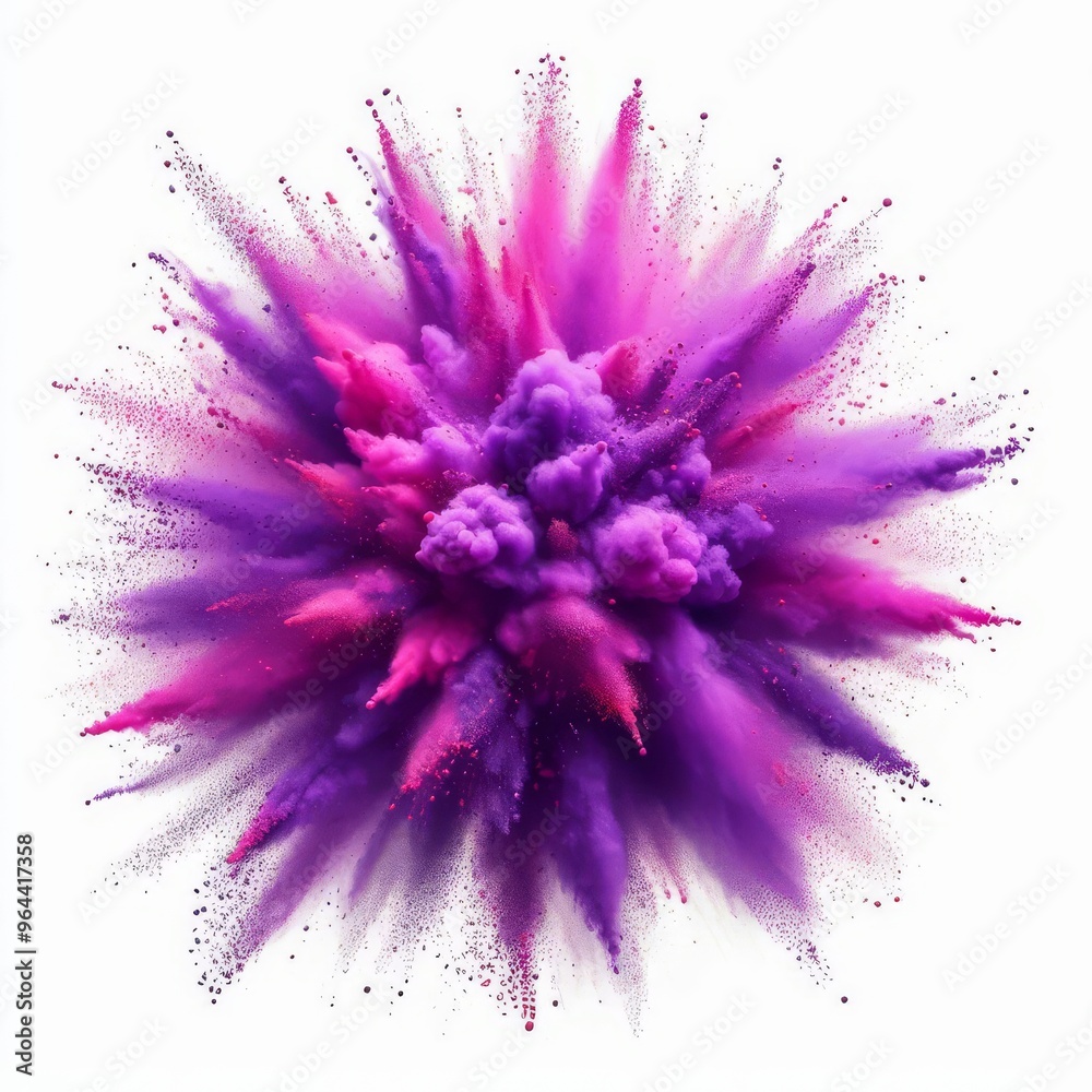 Fototapeta premium bright purple paint color powder festival explosion burst isolated white background. 