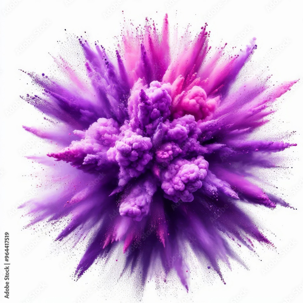 Fototapeta premium bright purple paint color powder festival explosion burst isolated white background. 