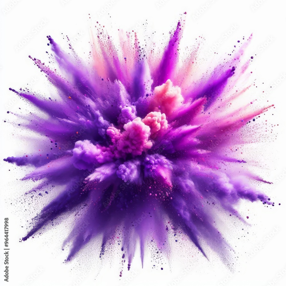 Obraz premium bright purple paint color powder festival explosion burst isolated white background. 
