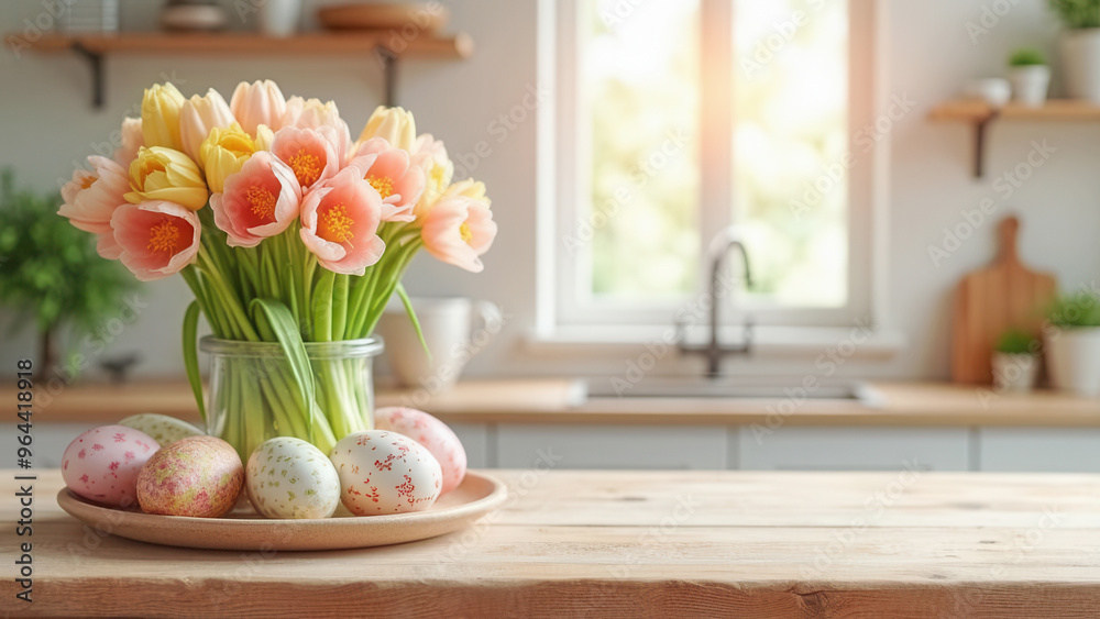 Beautiful spring kitchen with flowers Beautiful spring kitchen with flowers