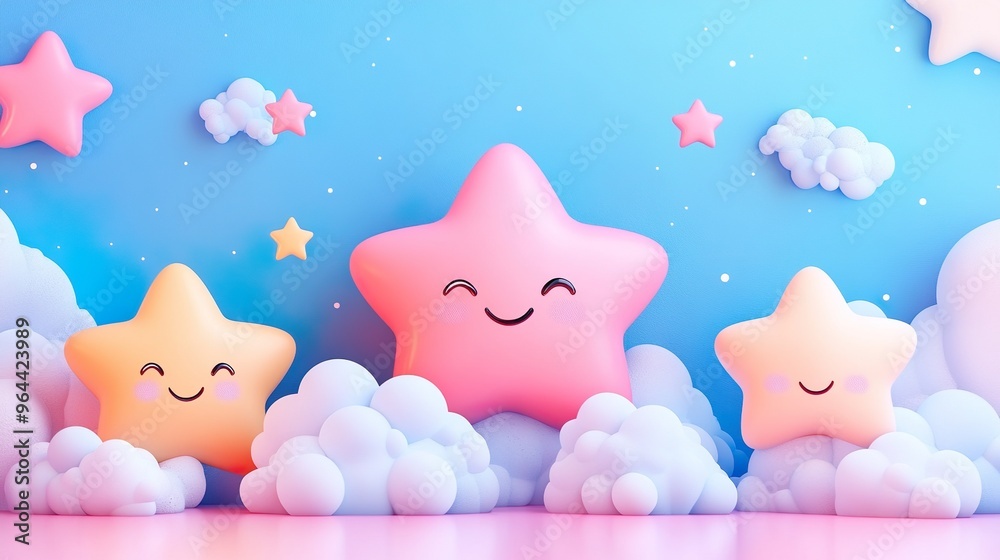 Bright rainbow with smiling clouds in a fun and charming kids wallpaper Bright rainbow with smiling clouds in a fun and charming kids wallpaper