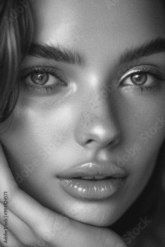 Black and White Portrait of a Beautiful Women Skincare Model