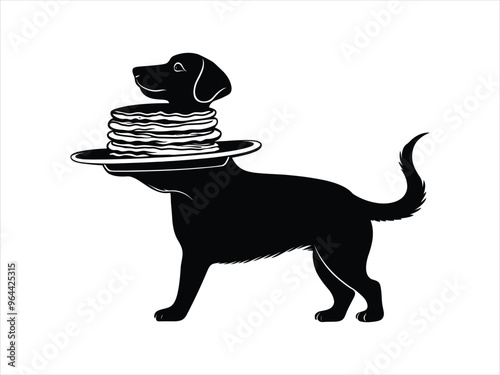 Dachshund Silhouette Carrying Pancakes – National Pancake Day Dog Vector Illustration.