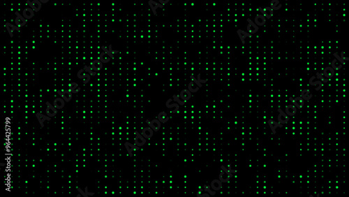 Abstract green lights background with lighting green dots glowing pattern black background