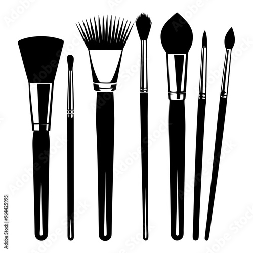  a set of seven different makeup brushes, each with a distinct shape and size