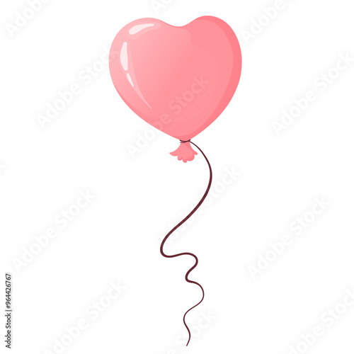 Pink heart-shaped balloon, in flat vector style, isolated on a white background. Balloon for congratulations on Valentine's Day, birthday and other festive events. Holiday decorations