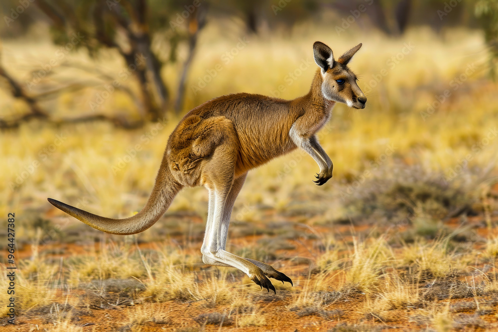 Kangaroo hopping in australian outback