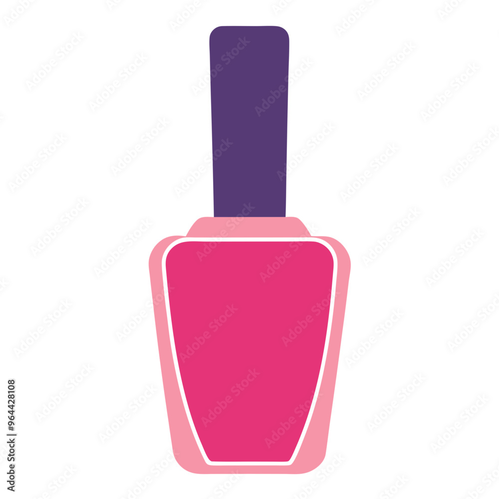 a simple illustration of a nail polish bottle. The bottle is primarily pink with a darker pink or magenta color in the center, representing the polish inside. The cap of the bottle is a dark purple a simple illustration of a nail polish bottle. The bottle is primarily pink with a darker pink or magenta color in the center, representing the polish inside. The cap of the bottle is a dark purple