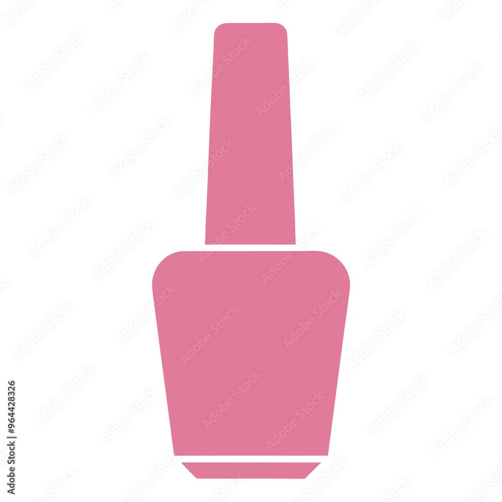 a simple, stylized icon of a nail polish bottle. It is entirely pink and features a typical nail polish bottle shape with a wide base that tapers into a narrow neck, topped with a long, slender cap